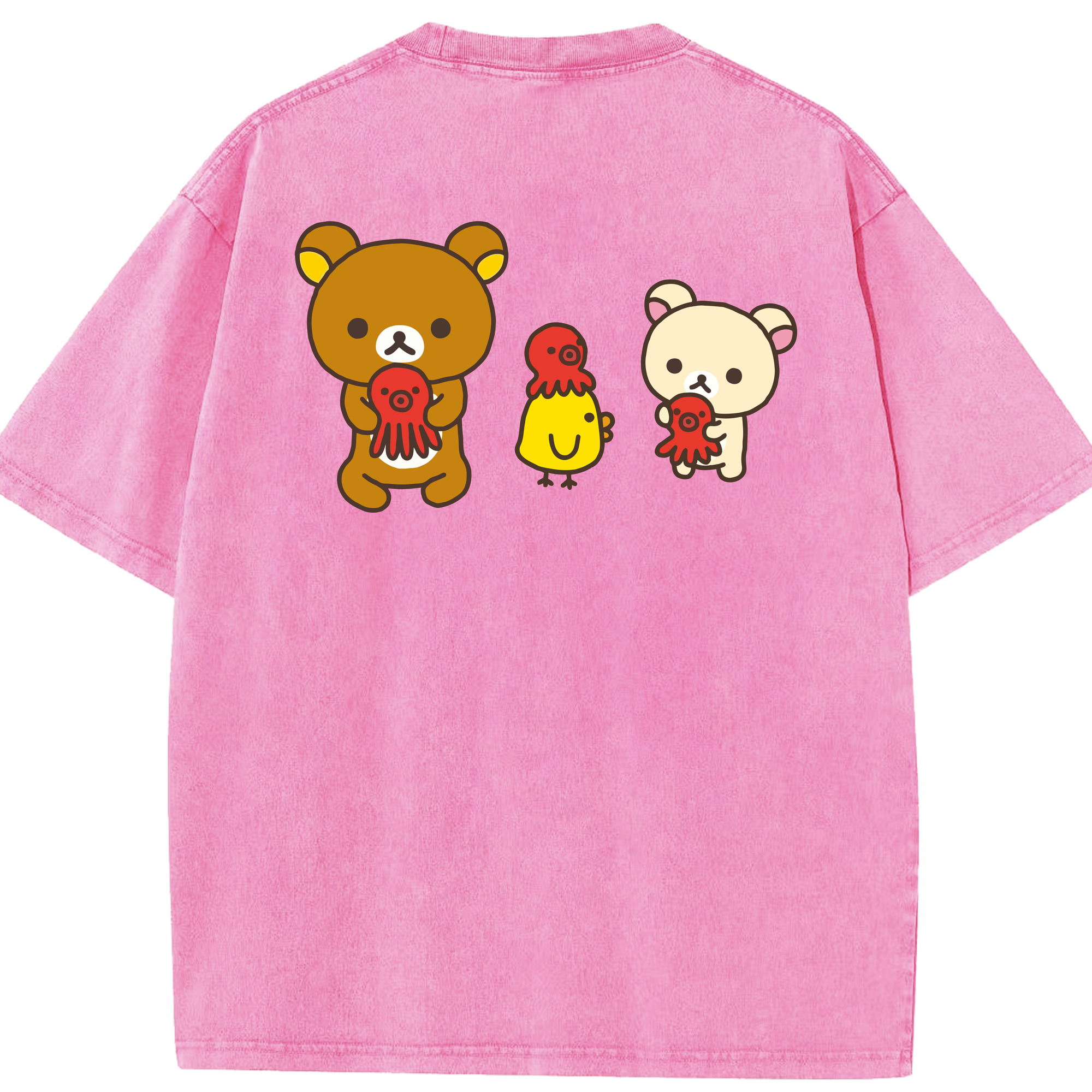 （画像用） リラックマ リラックマ キイロイトリ Rilakkuma Korilakkuma Kiiroitori 綿100% ヴィンテージ風 半袖Tシャツ（背面プリント）